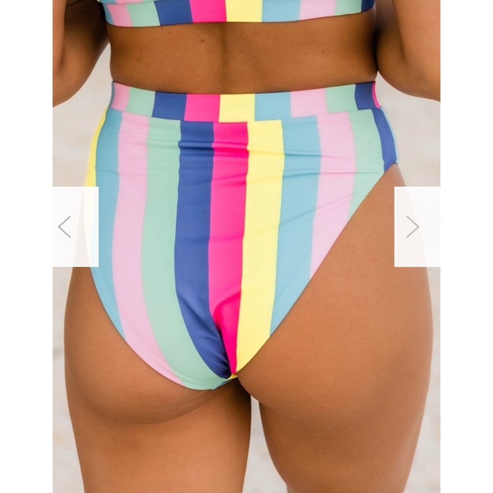 Striped High Cut High Waist Bikini Pink Lily #NWT - Picture 6 of 12